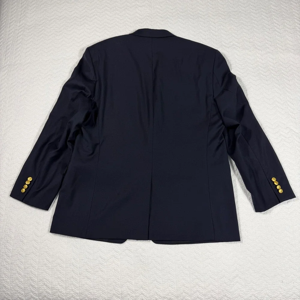 Lauren Ralph Lauren Mens Blazer 46R Wool Gold‎ Crest Button Navy Blue *READ*